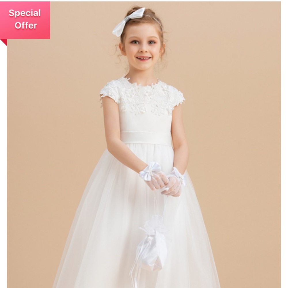 NWT Gown Floor-length Flower Girl Dress - Satin/Tulle With Beading/Appliqués